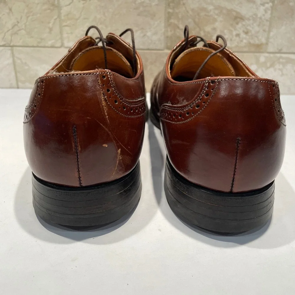 Johnston & Murphy Optima Mens Wingtip Oxford Shoes Brown Leather USA 10 D/B